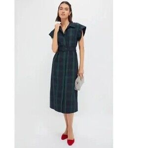 Tuckernuck  NEW Chloe midi shirt dress Ladies Large Black watch plaid green Belt